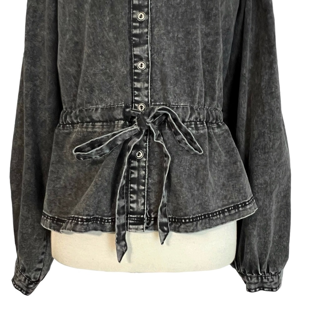 Fashion Nova Karmen Puff Sleeve Blouse in Black Wash Size Large - Picture 8 of 12